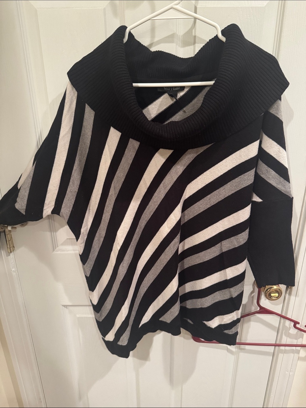 White House Black Market Black & White Diagonal Stripe Cowl Sweater